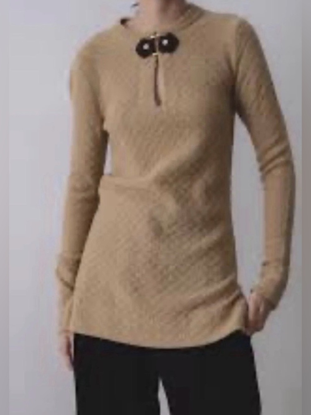 Tory Burch Women’s Crewneck Sweater Keyhole with Leather Accent
